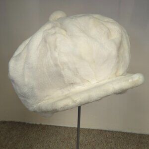 White Sheared Mink Sections Apple Hat